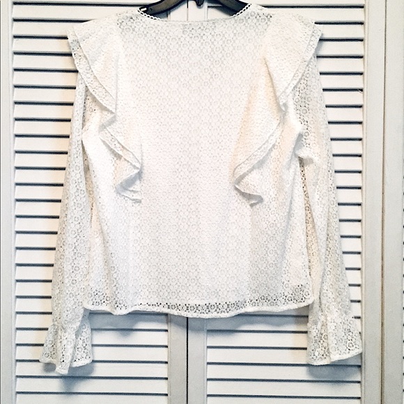 NWOT Simple Flavor White Ruffle Lace Poet Blouse M - Picture 9 of 15